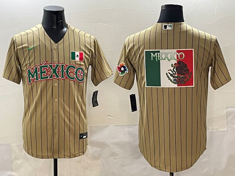 Men Mexico Blank Brown Stripe Joint Name 2025 Nike MLB Jersey style 11